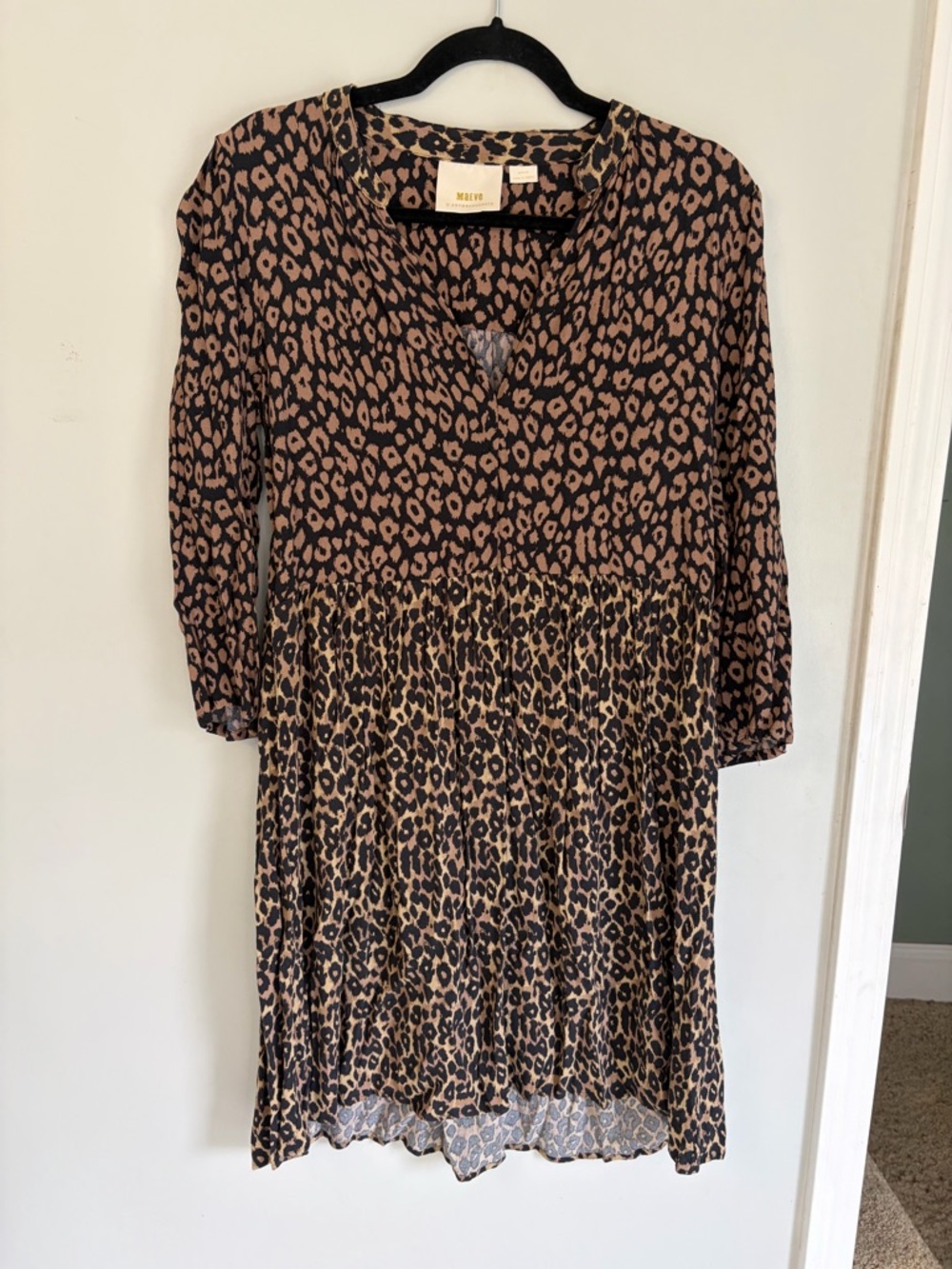 Anthropologie Maeve Leopard Print Boho long sleeve lightweight dress size medium